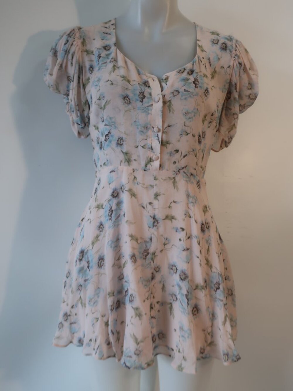 Women LoveShackFancy Cora Light Pink (Item-423) Puff Sleeve Floral Mini Dress XS